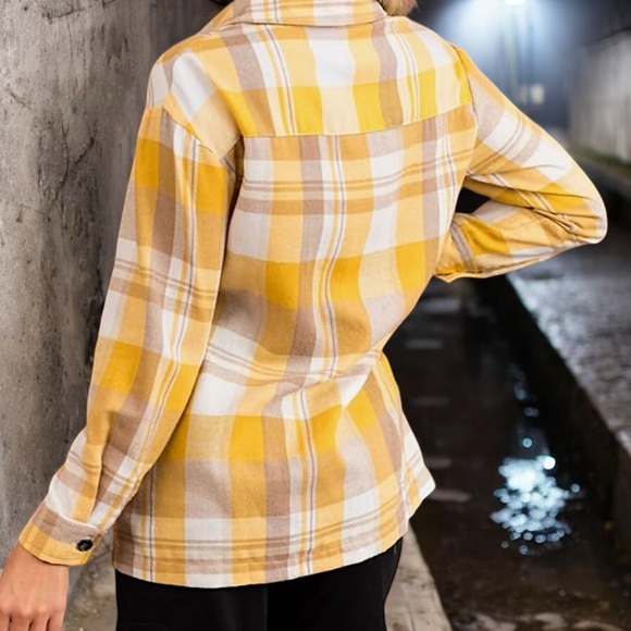 PaperMoon Mustard Flannel Plaid Oversized Button Down Shirt - Picture 3 of 16